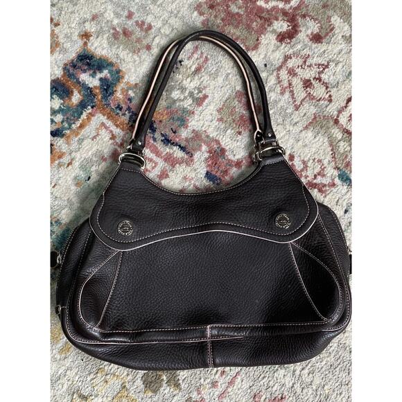 Cole Haan Handbag BOHO Bag Deep Cocoa Brown Pebble Leather Size 16“ Wide 9” High - Picture 1 of 16